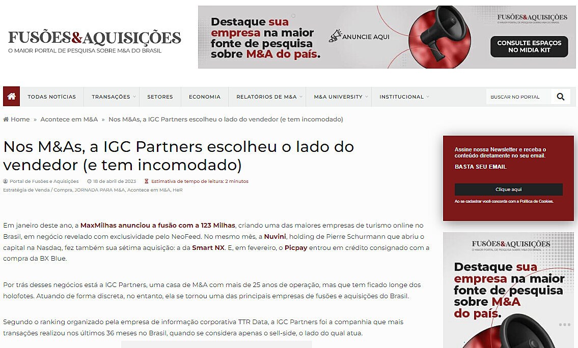 Nos M&As, a IGC Partners escolheu o lado do vendedor (e tem incomodado)
